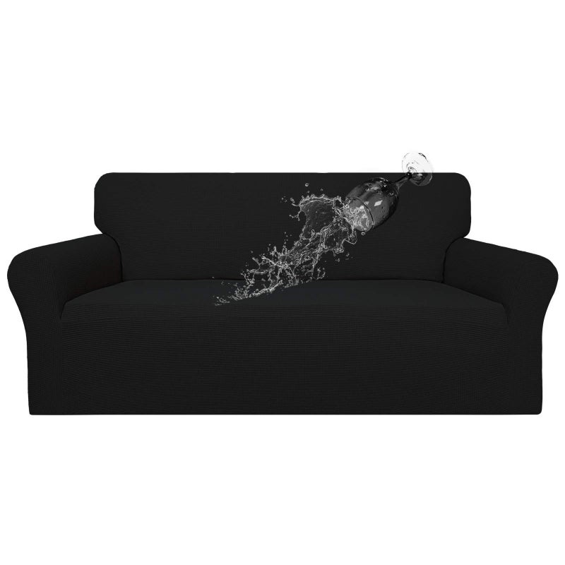 Easy-Going 100% Waterproof Dual Couch Cover, Stretch Jacquard Sofa Slipcover, Leakproof Furniture Protector for Kids, Pets, Dog and Cat (Sofa, Black) - Image 1